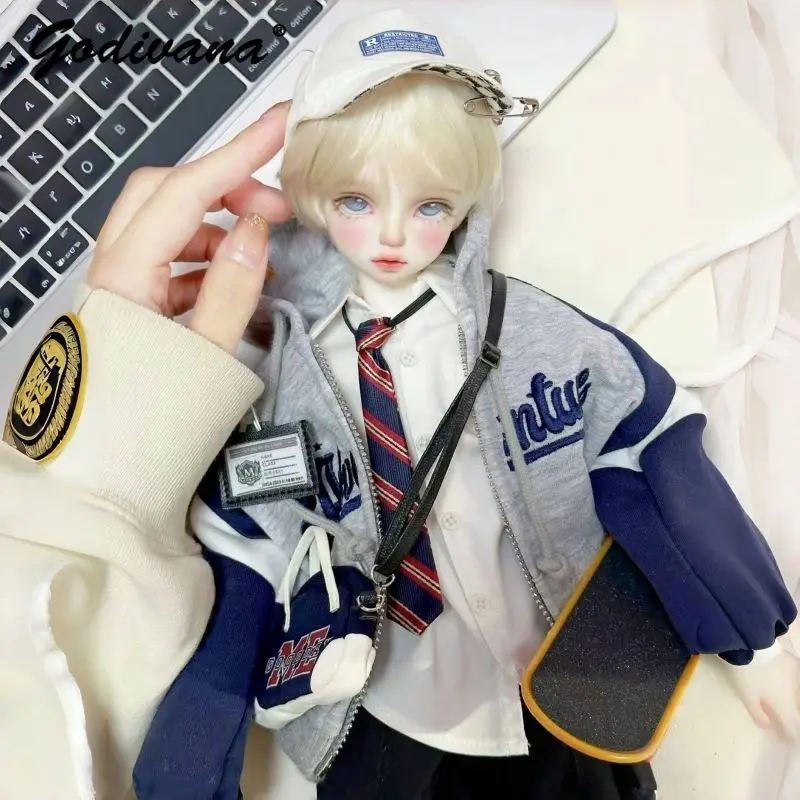 1/4 BJD Doll Outfit Cool Fashion Color Block Hooded Jacket White Shirt Cargo Pants Set Casual Boy Style Doll Clothes for 1/4 BJD