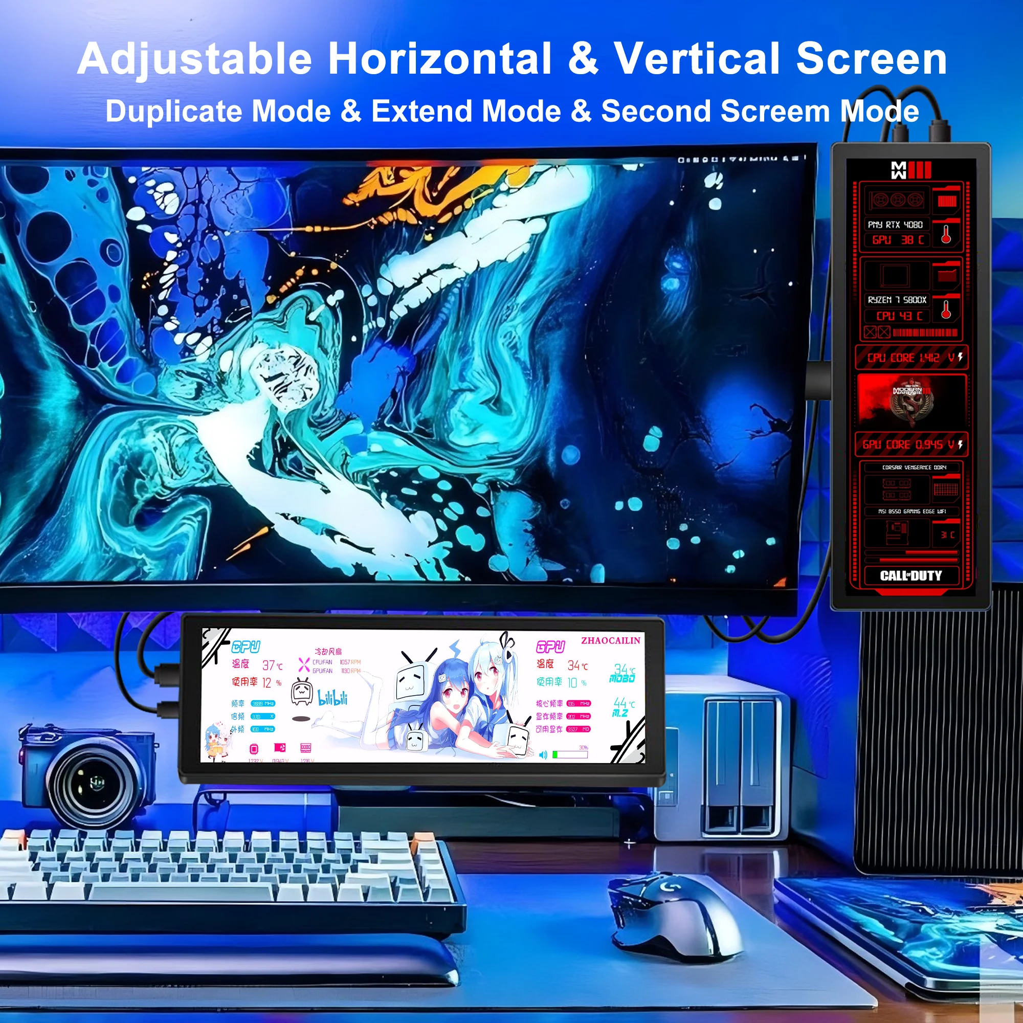 Wisecoco 8.8インチ ストレッチバー LCDモニター 1920x480 IPS
