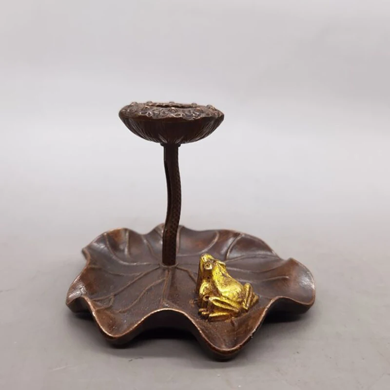 Antique collectible copperware, copper-colored lotus holder, backflow incense burner, decorative piece, brass golden toa
