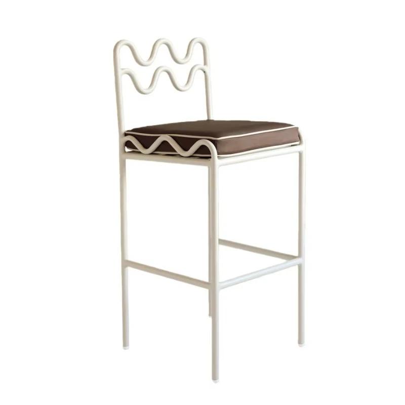 Elegant Design Modern Farmhouse Home Bar Powder Coated Metal Wave Bar Indoor Outdoor Fabric High Chair