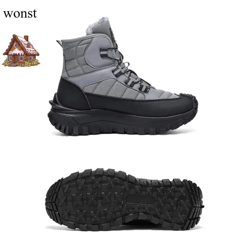 2025 wonst luxury brand  Winter New Swivel Buckle Fleece Waterproof Snow Boots Outdoor Non-slip and Wear-resistant  men boots