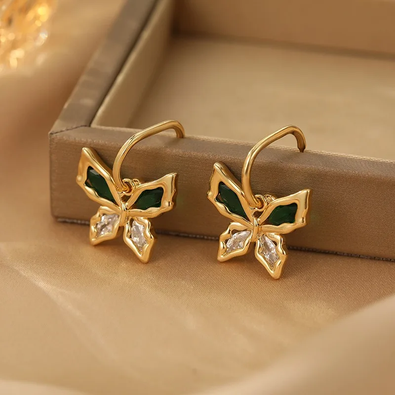

Zircon Butterfly Earrings French Fashion Light Luxury S925 Silver Needle Earrings High-end Sense Bright Shining Temperament Earr