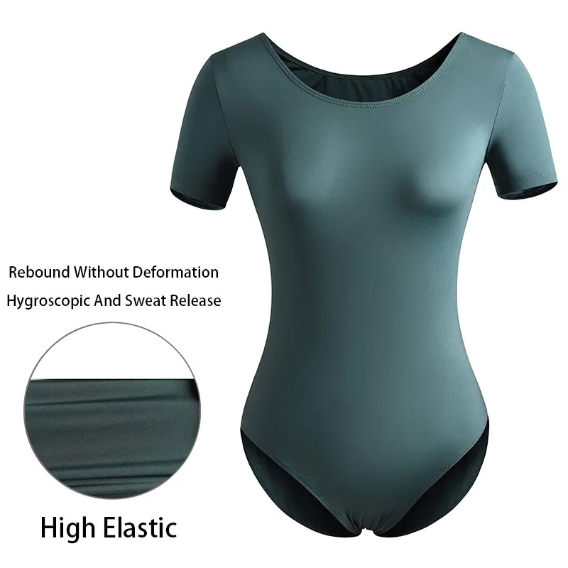 Women\'s Basic Dance Leotard for Adult Team Nylon Short Sleeve Ballet Leotard Dancewear Soft and Skin Friendly Ballet Clothes