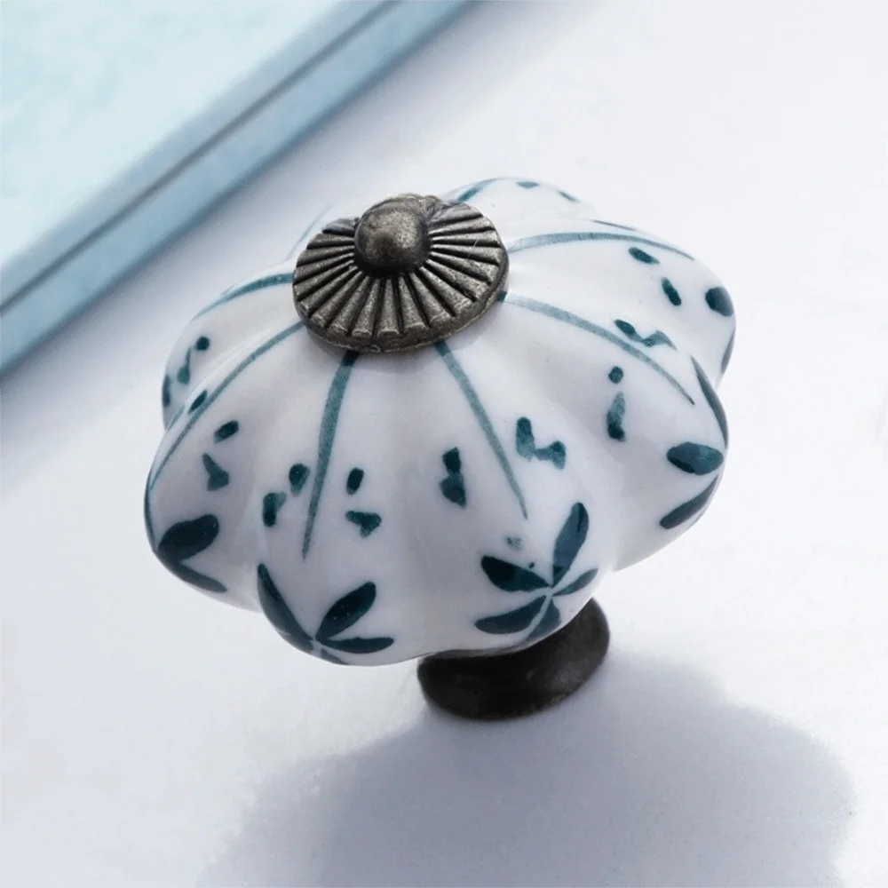 New Ceramic Drawer Pulls Floral Pattern Pumpkin Shape Cabinet Door Knobs Vintage Style Ceramic Cabinet Knobs Dresser Drawer