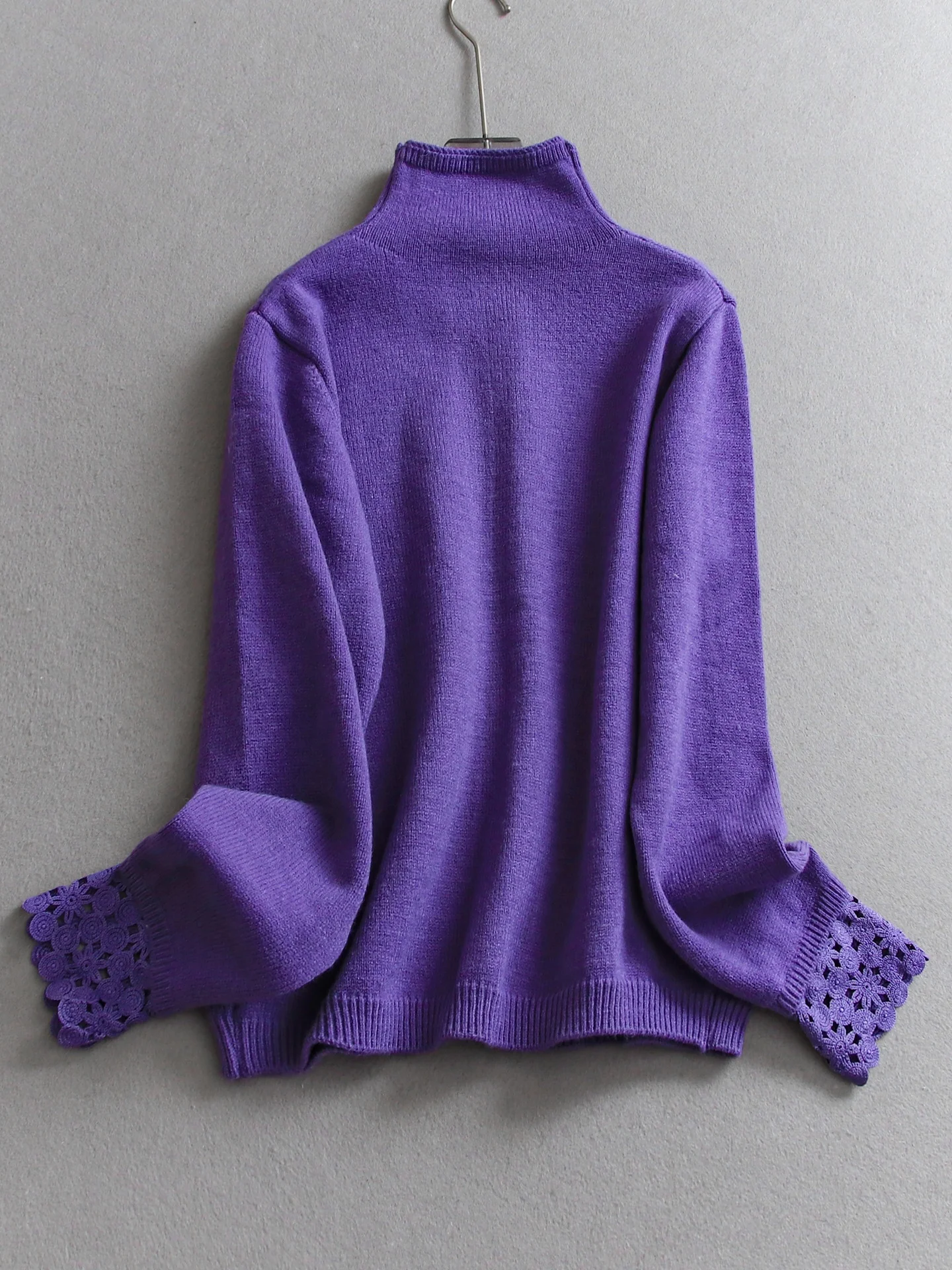 Colletto rialzato vintage con bottoni multipli Caldo maglione a maniche lunghe con fiore a gancio cavo alla moda Cardigan lavorato a maglia da donna