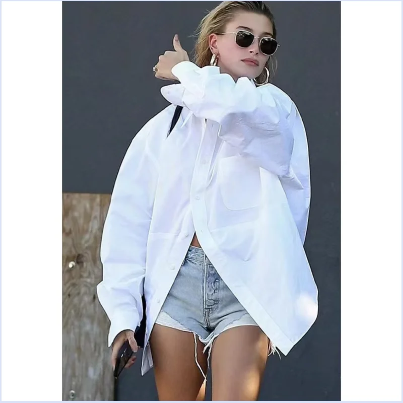 

Fr * Spring/Summer White Loose fit Long sleeved Lazy Style Women's Shirt