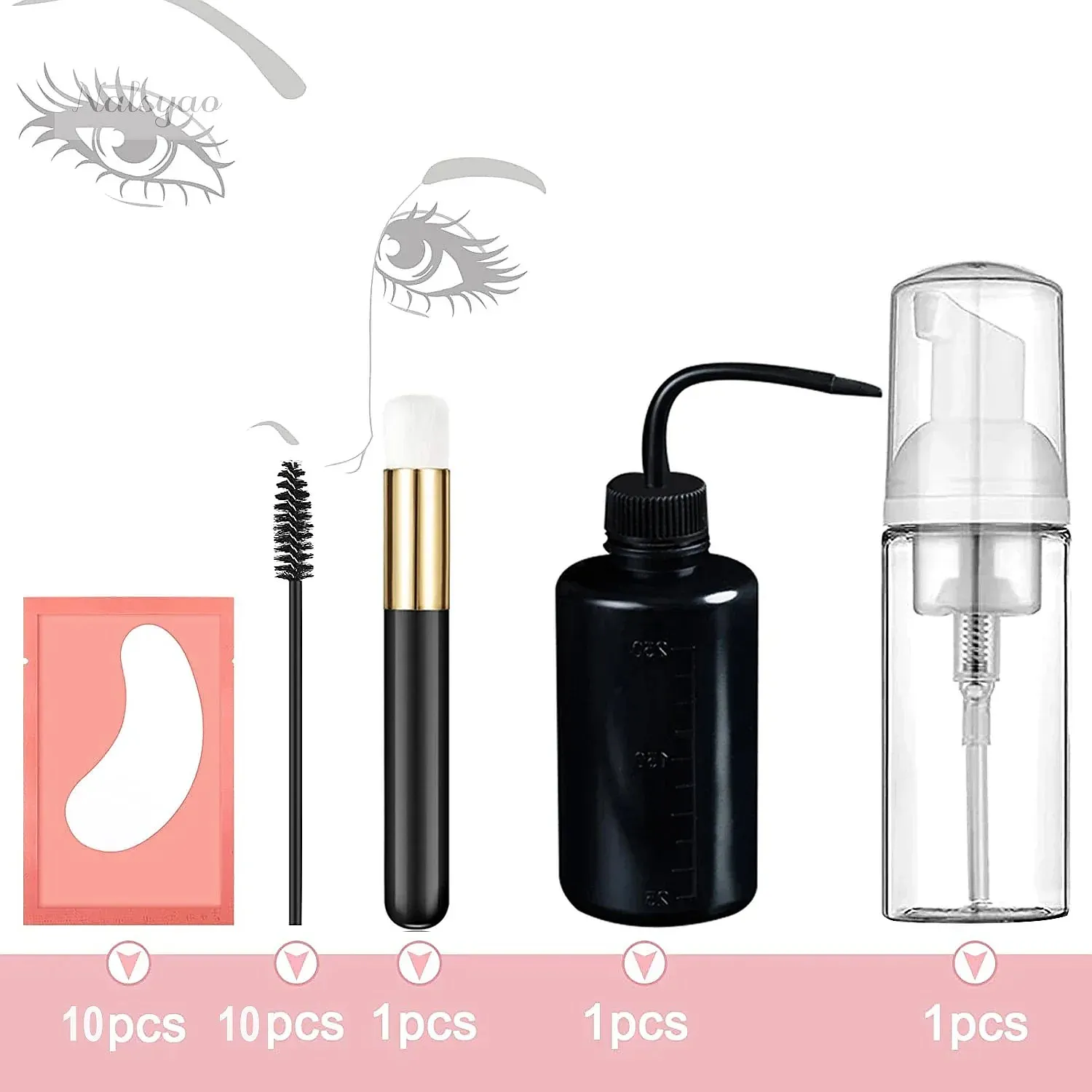 Eyelash Extension Cleaning Kit Lash Shampoo Brush Soap Foam Washing Bottle Mascara Wands Gel Pads Salon Supplies