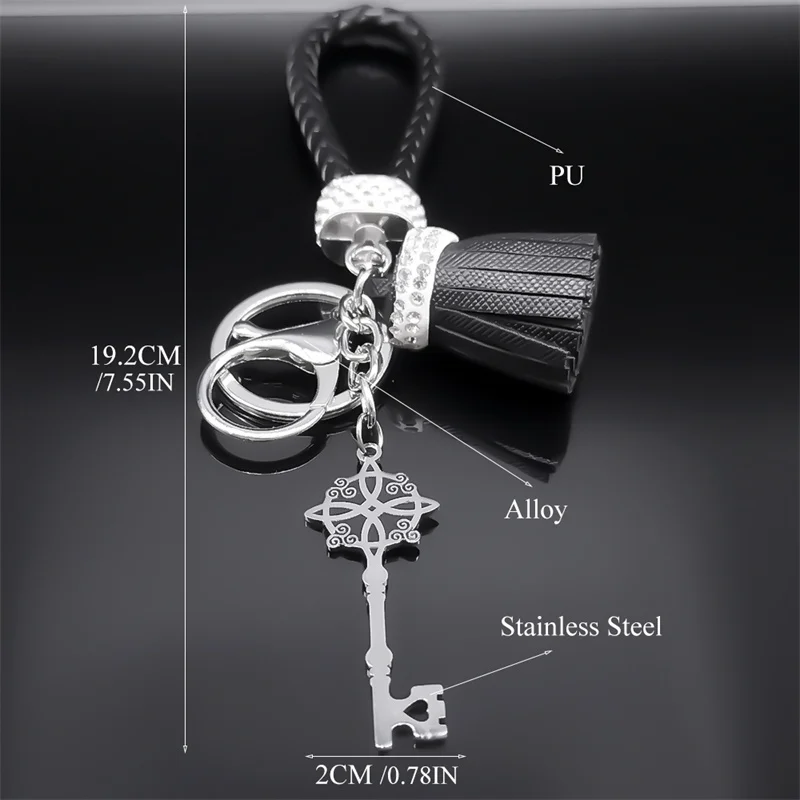 Wicca Triskele Celtic Knot Key Stainless Steel Pendant Keychain for Women Men Alloy Pu Leather Key Ring Witch Jewelry K8142S01