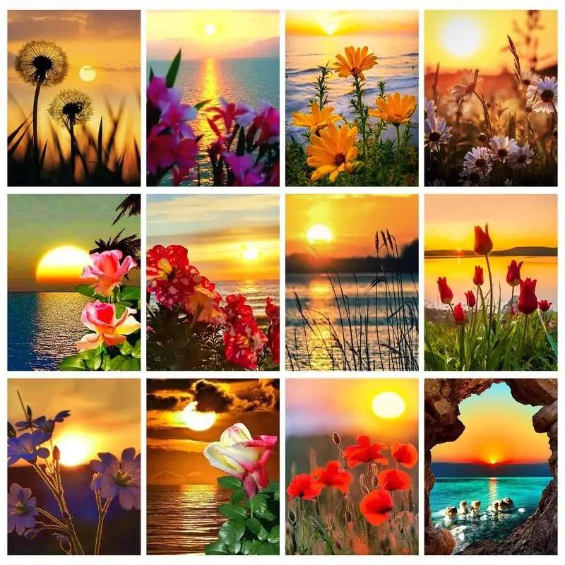

CHENISTORY Paint By Number Sunset Scenery Drawing On Canvas Flower DIY Pictures By Numbers Kits Home Decor
