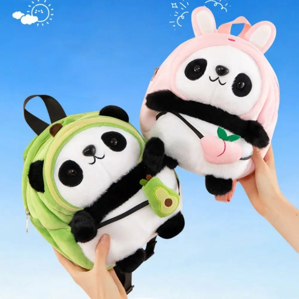 Mochila de felpa de Panda de gran capacidad, bolsa de aguacate de Panda relleno de viñetas de animales, bolsa de felpa de Panda de gran capacidad de algodón