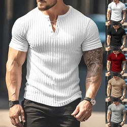 Fashion Europe and the United States solid color new summer short-sleeved foreign trade Henry shirt casual knitted T-shirt