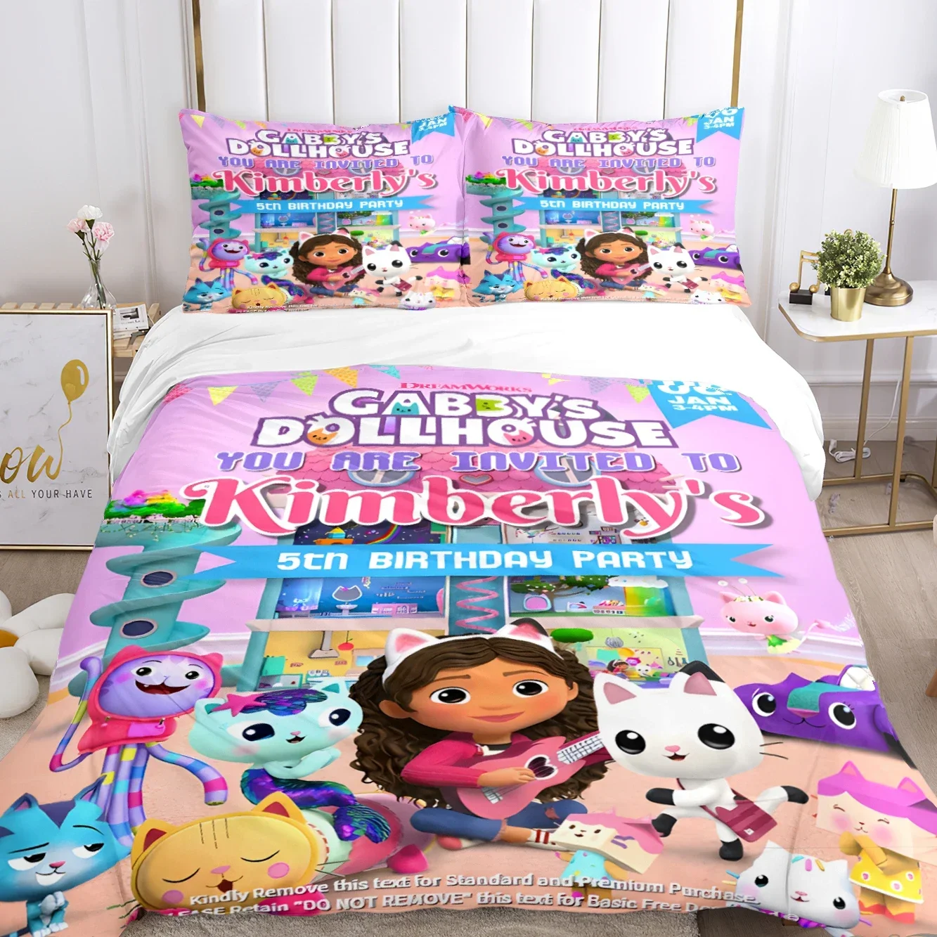 

Gabby's dollhouse Kawaii Comfortable Duvet Quilt Cover Pillowcase Bedding Set Children Bedroom Decoration Home Textile