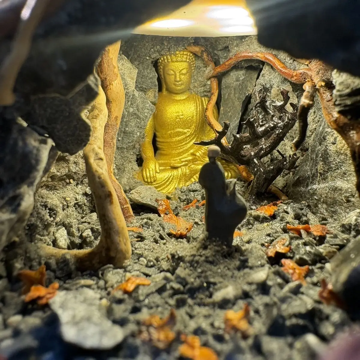 Handcrafted Purple Clay Teapot Micro Landscape Buddha Statue, Feng Shui Desk Decoration