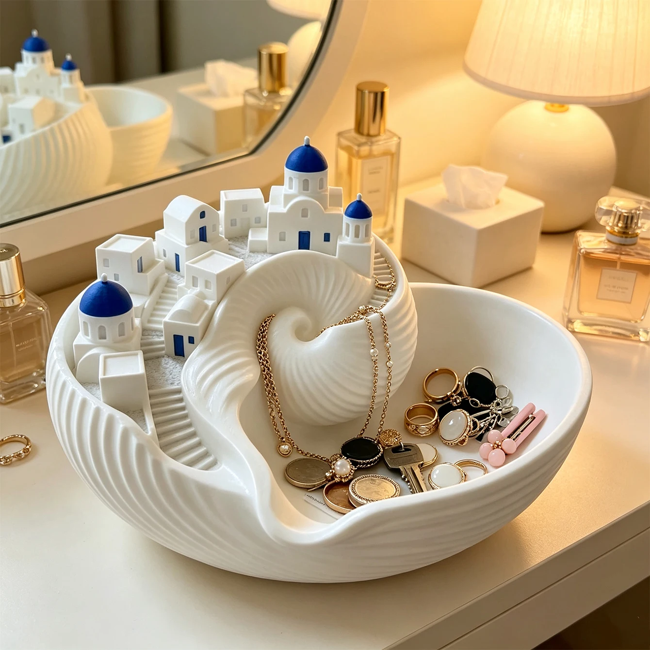 Santorini Multi functional Coastal Shell Key Bowl Home foyer Storage Jewelry Candy Bowl Desktop Small Ornament