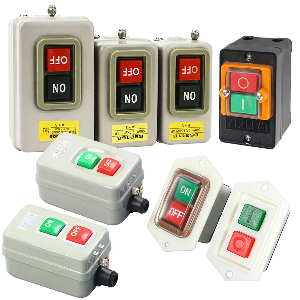 KH-305 KH-201 Three-phase Single-phase 3 Phase Self Locking AC 250V 380V Start ON/OFF Push Button Switch Control Box Electrical