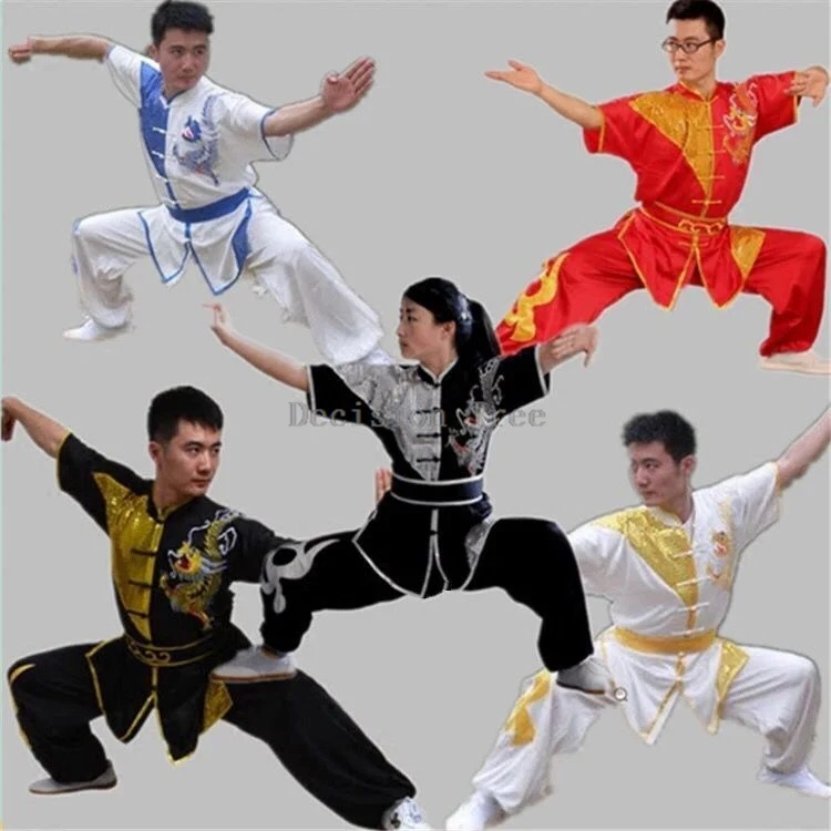 2024 new chinese style tai chi wushu suit shao lin changquan training costume exquisite dragon embroidery stage performance set