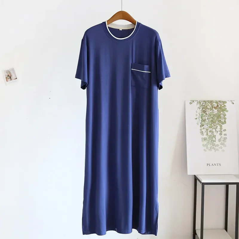 Vestido modal masculino de comprimento médio peça única, pijamas de manga de banho, camisola fina para dormir, casa curta, verão