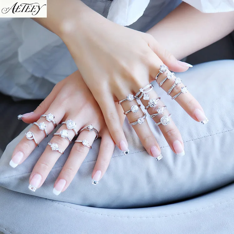 AETEEY S925 Silver Twisted Shank Moissanite Ring 1 Carat Elegant Women Engagement Finger Jewelry