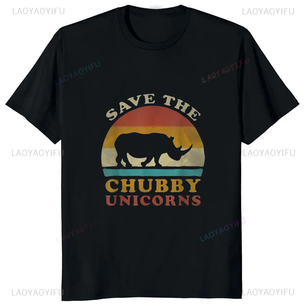 Sunset Save The Chubby Retro Fat Rhino T-Shirt Vintage Printed Graphic Casual Fashion Harajuku Man T Shirts Hipster Loose Tees