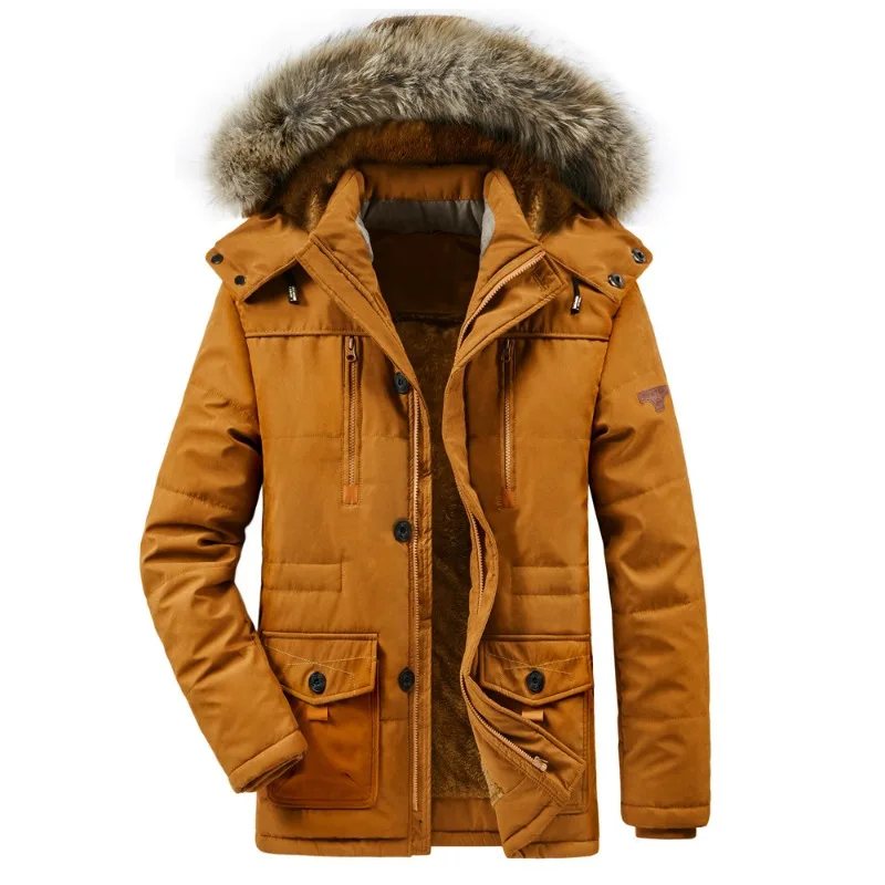 Mid-length Men's Padded Jacket, Large Size Plus Velvet Thickened Middle-aged and Elderly Padded Jacket, Padded