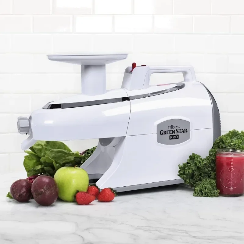 Tribest Greenstar GS-P501-B Pro Jumbo Slow Masticating Juicer, Twin Gear Cold Press Juicer & Juice Extractor, White