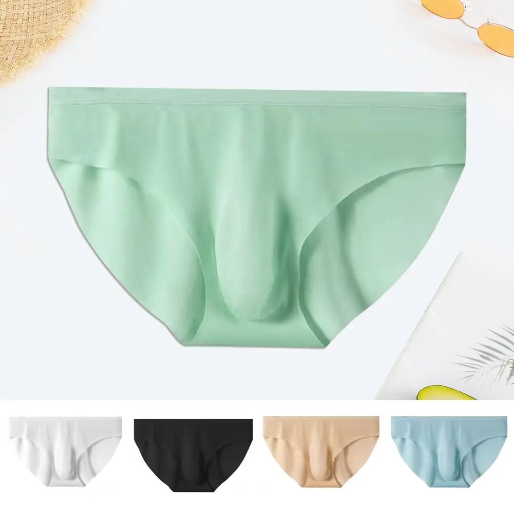 Men Seamless Ice Silk Briefs Low-rise 3D U-convex Ultra-Thin Panties Solid Color Quick Drying Underwear Мужские Трусики 남성 팬티