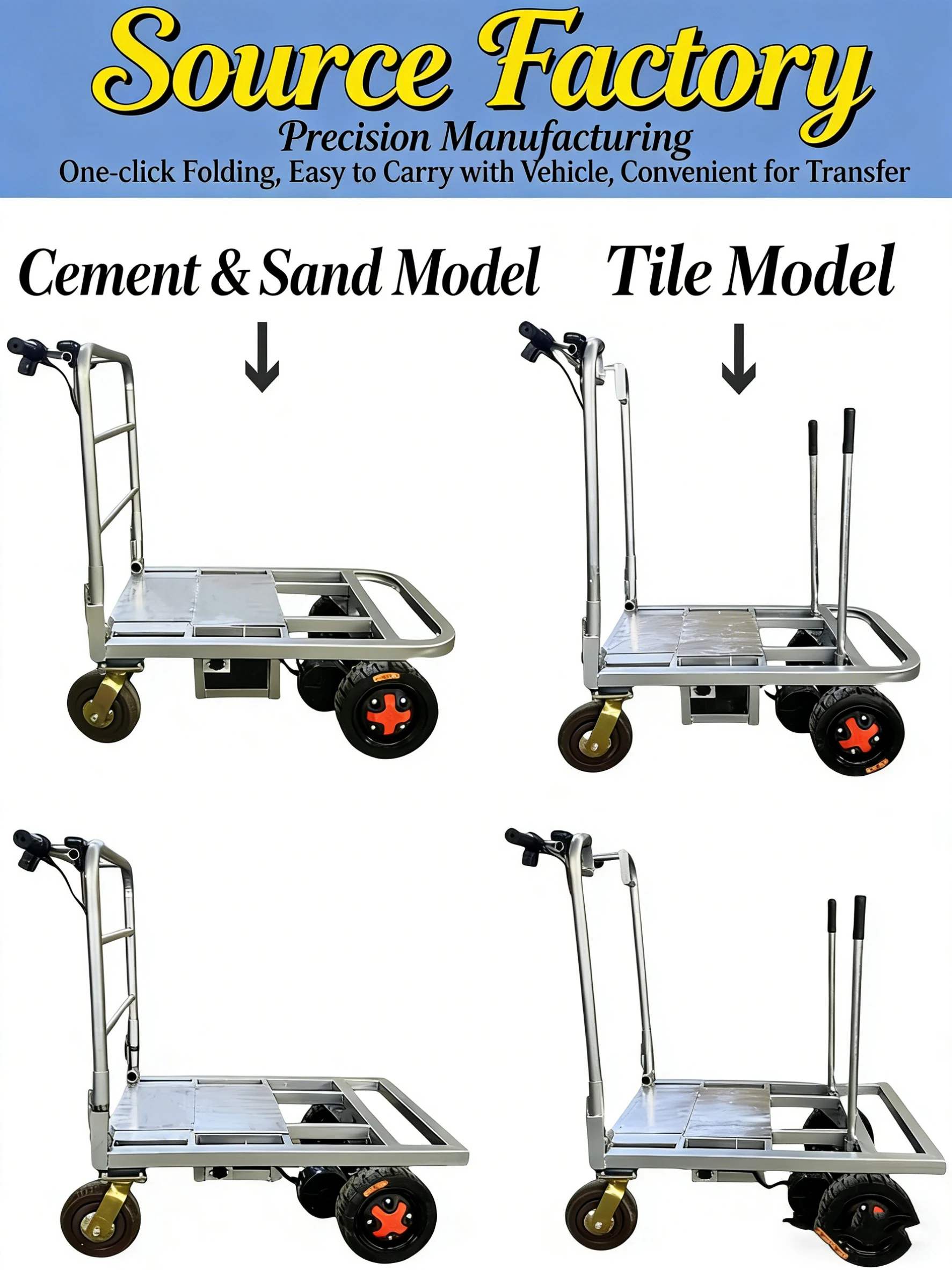 pulls sand cement electric hand push flatbed truck pulls tile truck into elevator foldable trolley