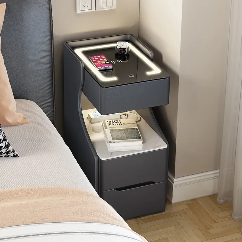 Wholesale Modern Luxury Solid Wood Smart Bedside Table Slim Small Bedside Table Bluetooth Speaker 3 Drawer Apartment