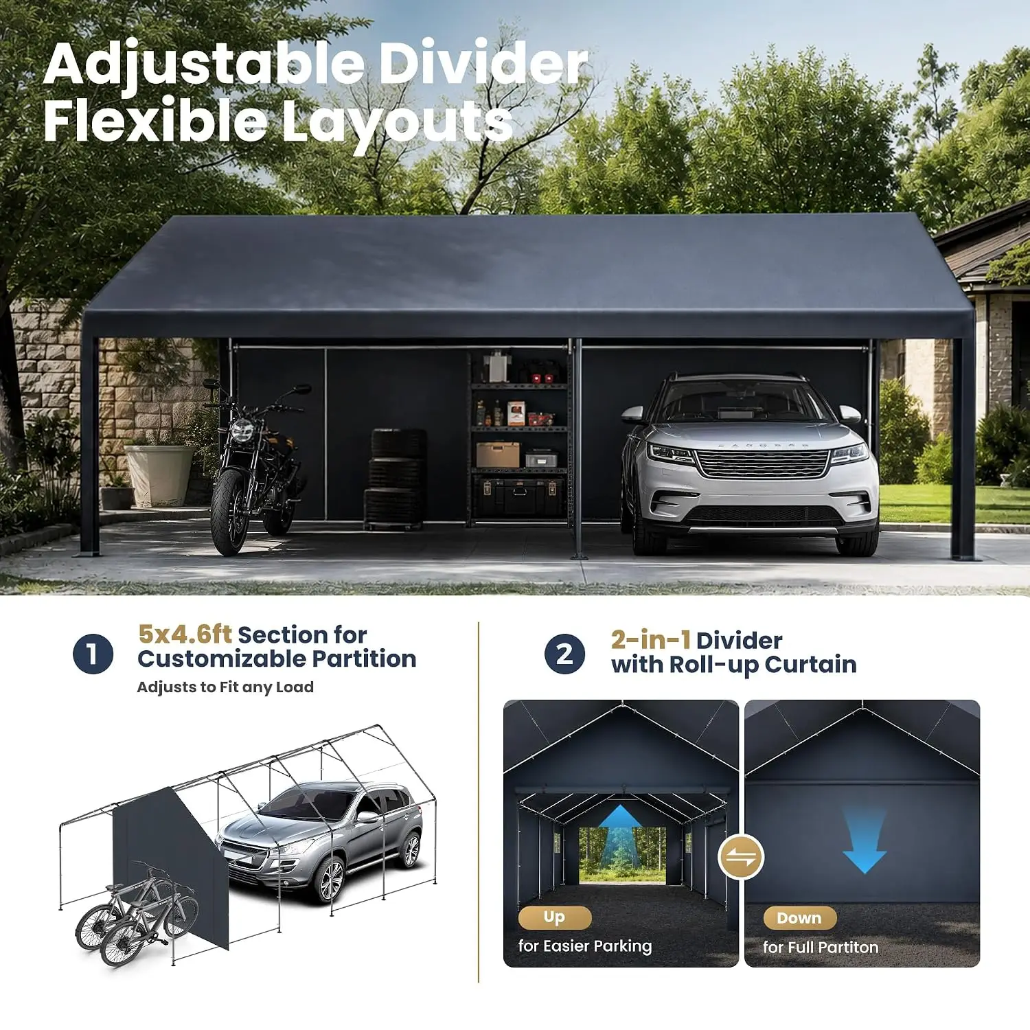 13x24ft Portable Garage Carport, Car Tents Storage Shed Canopy
