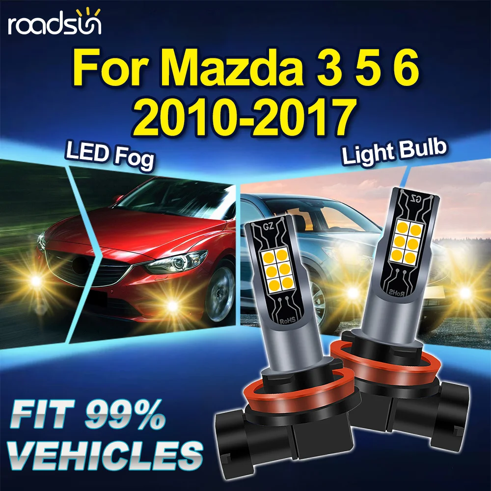 

ROADSUN H8 H9 H11 для Mazda 3 5 6 2010-2017, 2 шт., 3000K, Canbus, светодиодные лампы для противотуманных фар, модернизированные