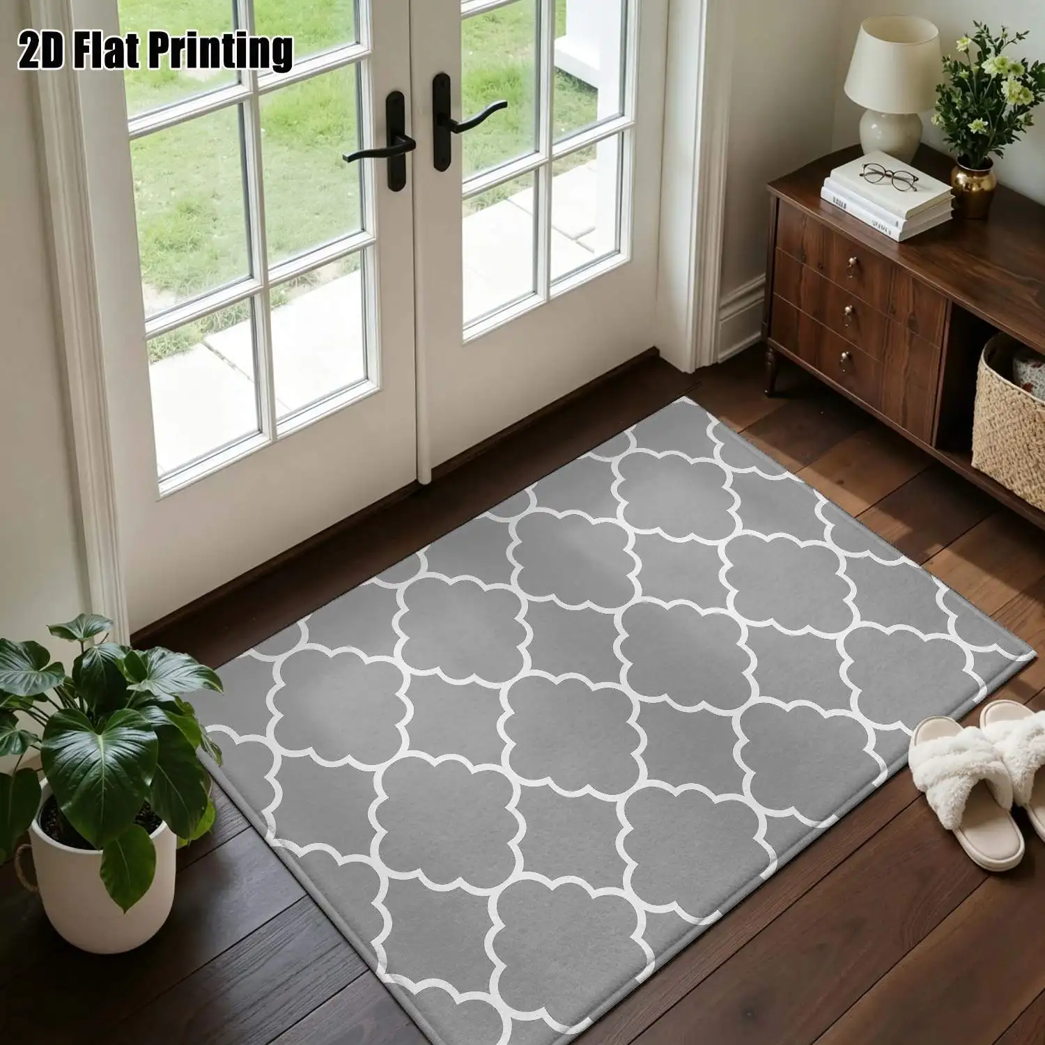 1Pc 2D Printed Gray Geometric Flower Nordic-Style Instagram-Inspired Modern Minimalist Carpet: Home Decor, Multi-Size, Machine Washable, Suitable for Entrance, Dining Room, Foyer, Bedroom, Living Room