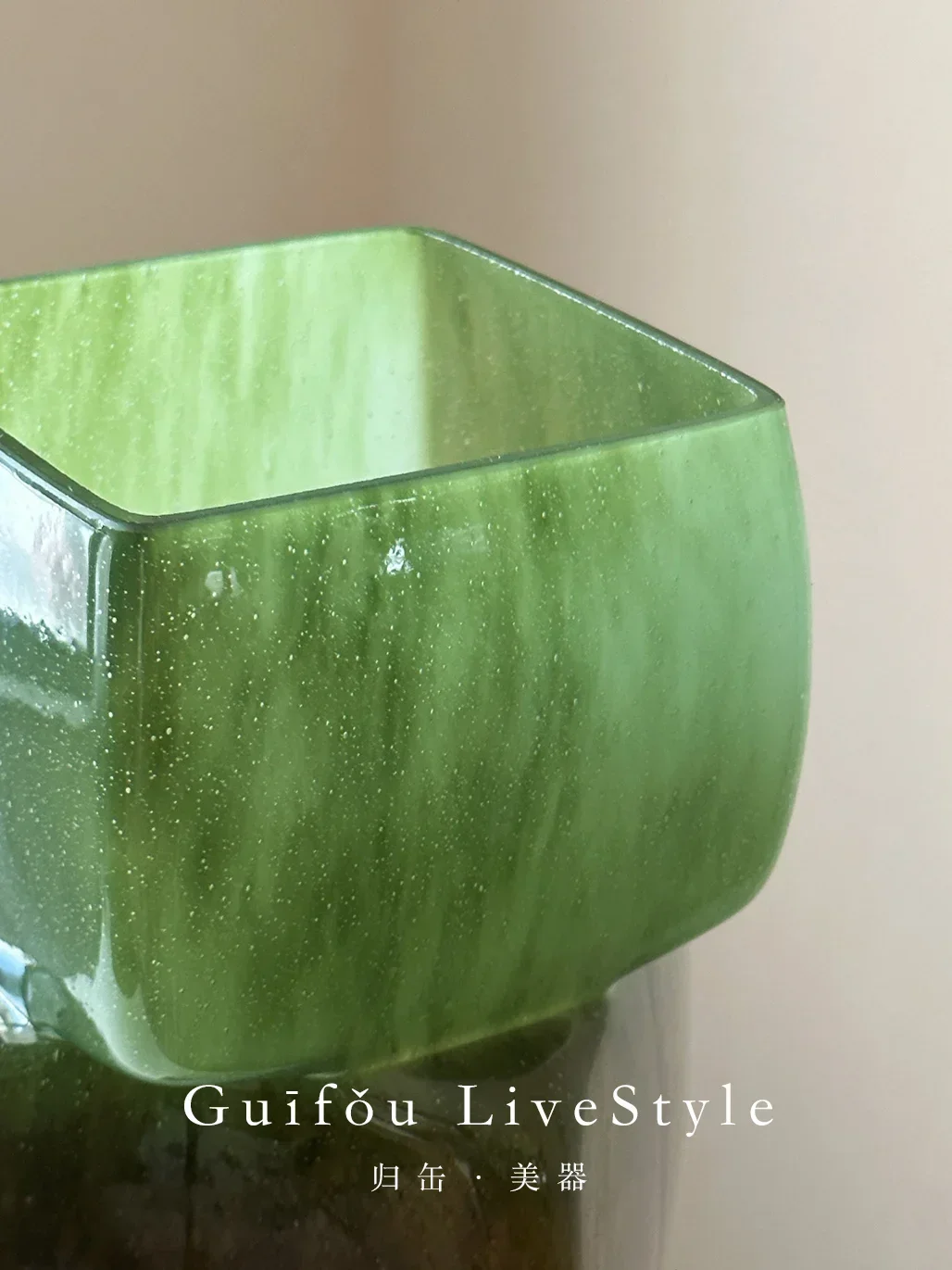 

,New Chinese Glass Square Mouth Vase, Unique Design, Water Nourishing Flower, Geometric Green Glass Flower Ornament Hot sales