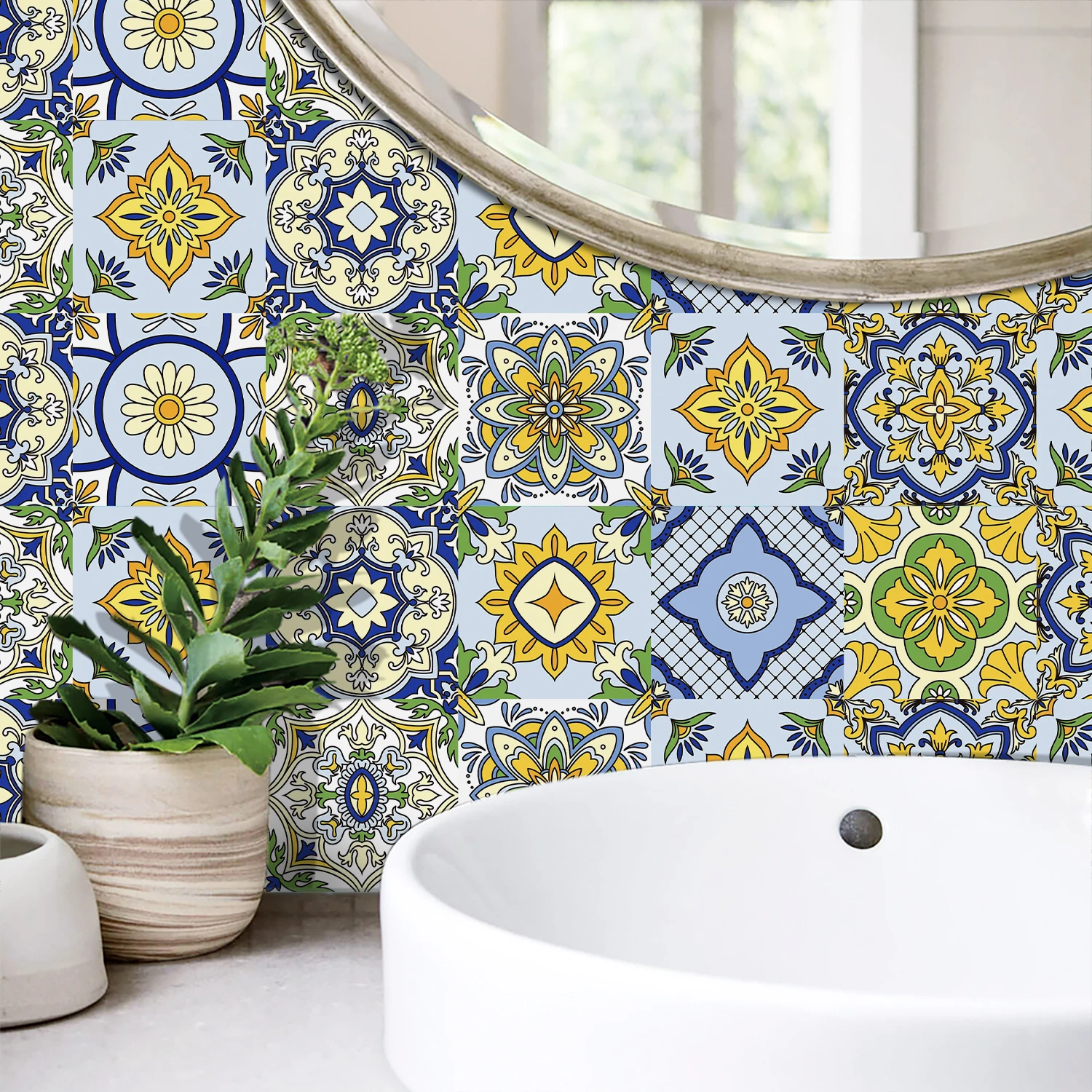 28 Stile Mandala-Design Taillenlinien-Dekorstreifen Wasserdichter Badezimmer-Sockel Selbstklebender Küchen-Fliesenaufkleber – Detail 14