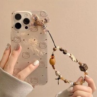 Miniso Brown Hello Kitty Phone Case for  iPhone 16 Promax 15 14 13 12 Pro Max Cartoon TPU Soft Full Coverage Cover With Lanyard