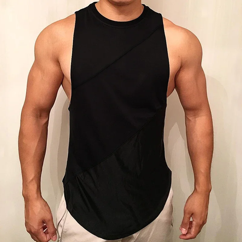 Plain Sommer Baumwolle Patchwork Mesh Westen Gym Bodybuilding Fitness Muskel Tank Tops Herren Casual Ärmellose Atmungsaktive T-Shirts