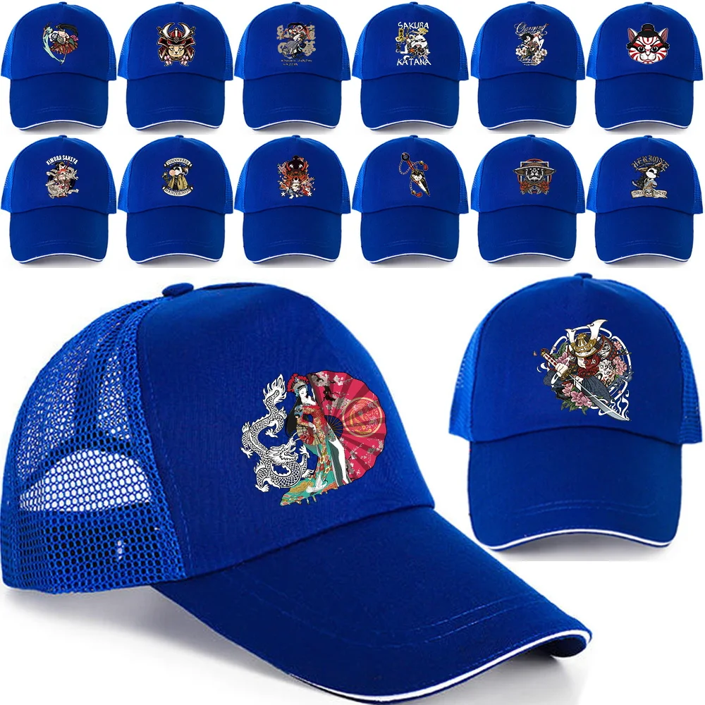 Fashion Baseball Caps Men Women Quick Dry Snapback Hats Summer Hip Hop Breathable Mesh Sun Hats Samurai Pattern Unisex Cap