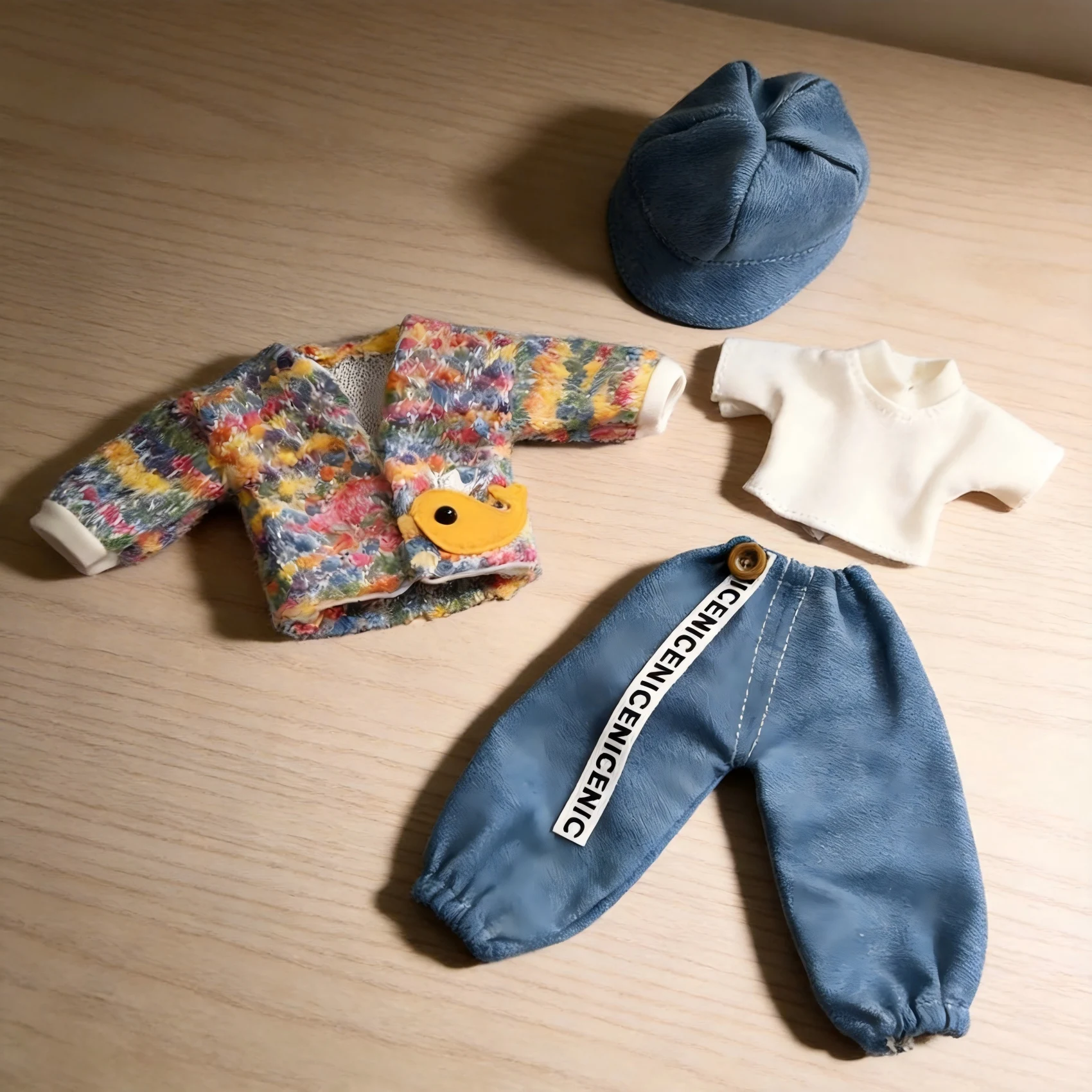 

Denim Hat Colorful Knit Jacket Outfit 30cm 1/6 BJD Clothes Set with White Turtleneck Denim Pants Casual Doll Fashion