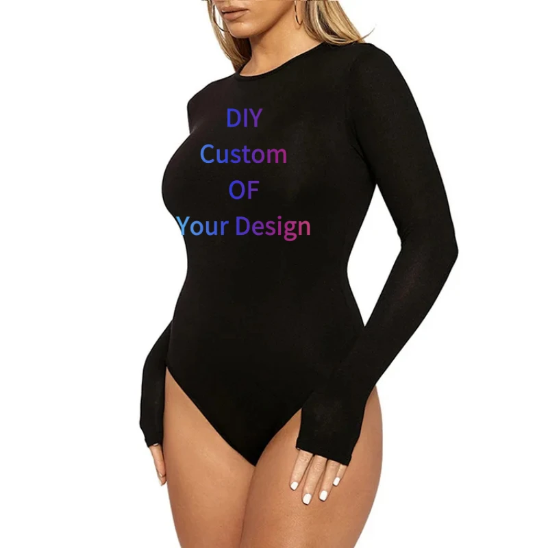 Customized Printed Photo or Logo Printed Autumn/Winter Women's Clothing Amazon Base Top Long-sleeved Tight Jumpsuit Bodysuit