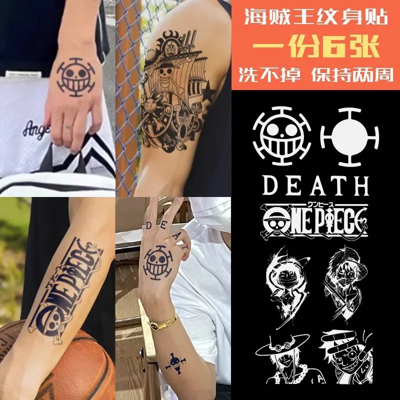 One Piece Cartoon Tattoo Sticker Cap Luffy Anime Figures Zoro Sanji Tony Tony Chopper Tattoo Sticker Decorate Personal Boy Gifts