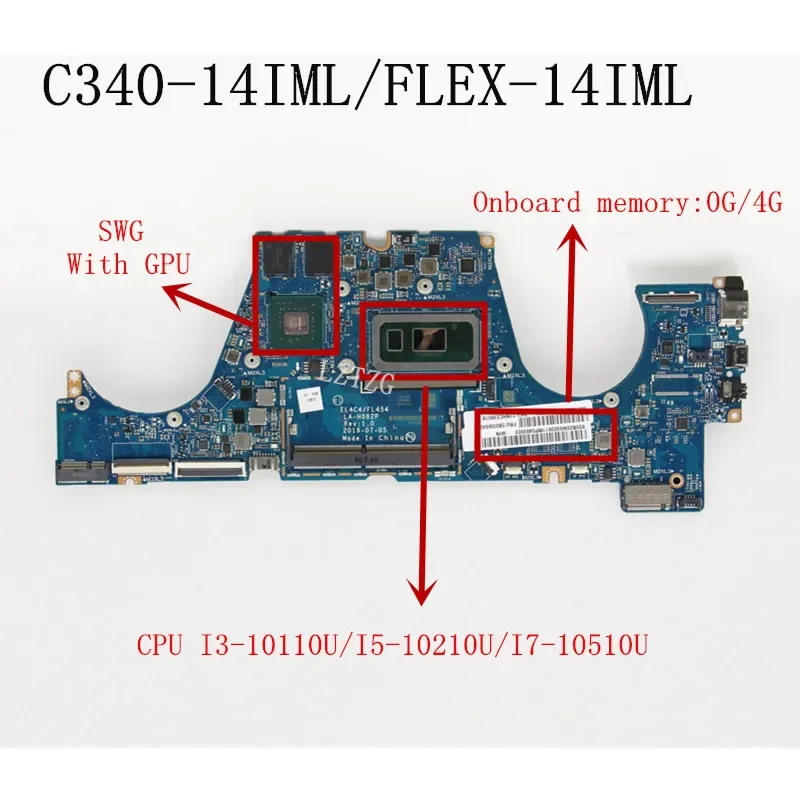 LA-H082P For Lenovo C340-14IML/FLEX-14IML Laptop Motherboard With 6405U i3-10110U i5-10210U i7-10510U CPU 0G/4GB-RAM