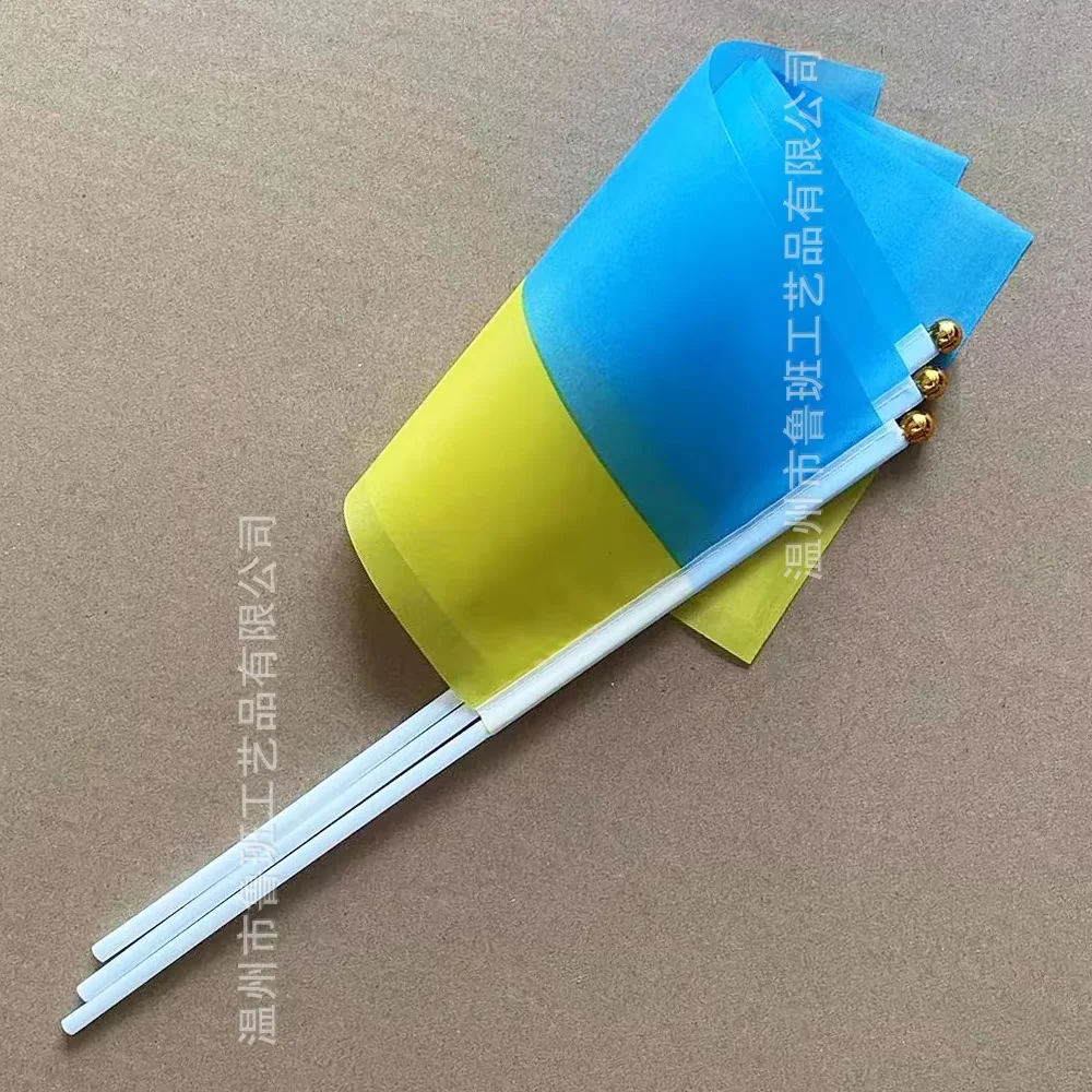 （TIKI FLAG）Ukraine hand flag 14x21cm 20x28cm Polyester Fade-Resistance Ukraine Hand Waving Flag with Plastic Flagpole for Events