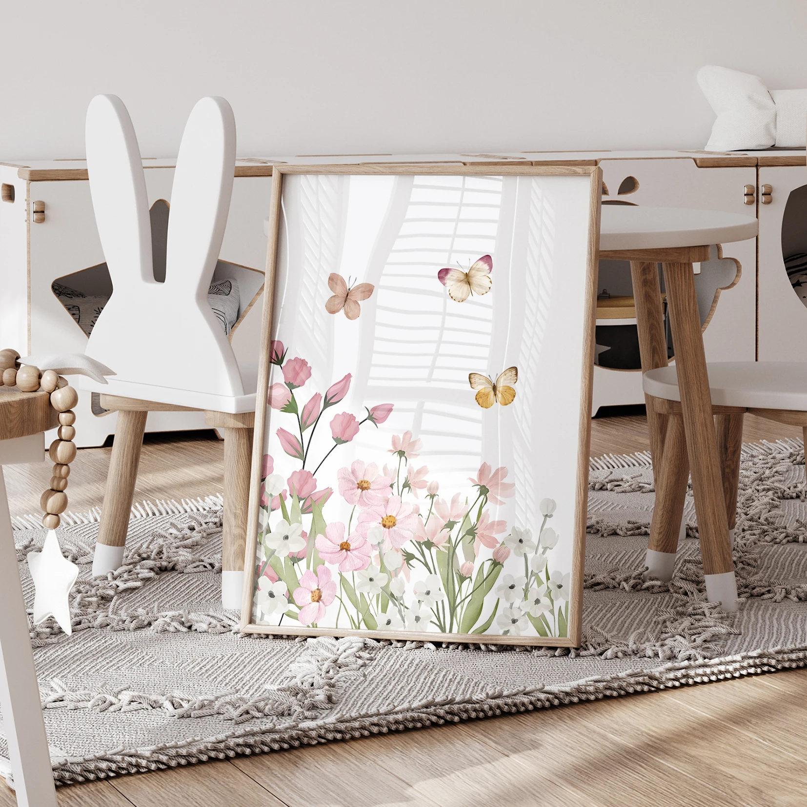 3pcs Cartoon Children Rabbit In The Flowers Wall Art Prints Canvas Painting Poster Picture For Living Room Home Decor image 2
