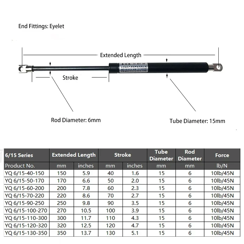 1PC 45N/10LB Gas Struts with Steel Eyes Ends Shock Absorbers Gas Spring Lift Struts Damper Cushioned Kitchen Cupboard Hinge