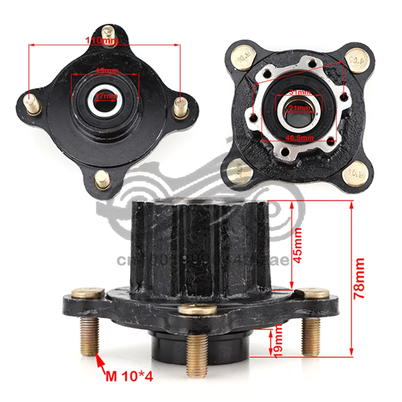 17mm-20mm 110MM*4 StudM10 Front Brake Disc Wheel Hub Fit For China kandi 150cc 200cc Go Kart Buggy Karting ATV Quad Bike Parts