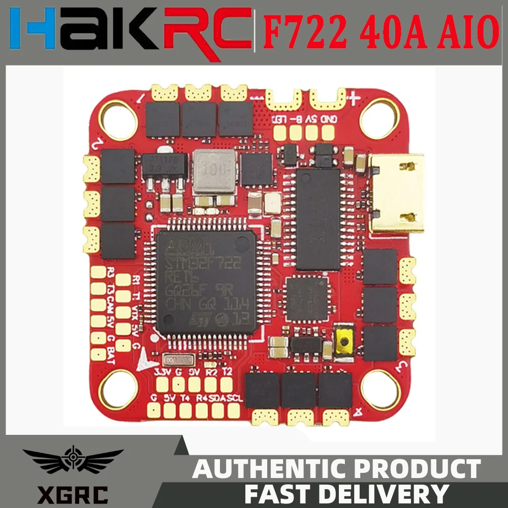 

HAKRC F722 40A AIO Flight Controller W/BLHELIS 2-6S 40A 4in1 ESC ICM42688 Dual USB OSD BEC 25.5x25.5mm for RC FPV Racing Drone