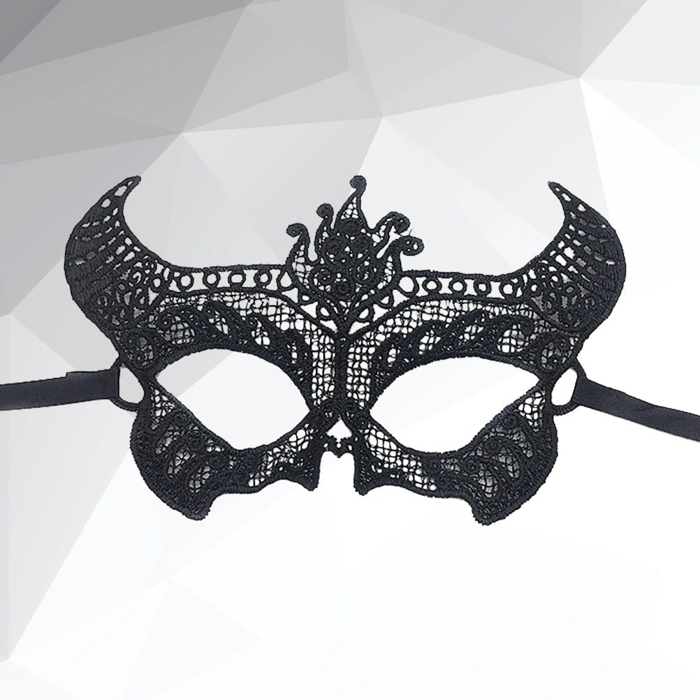 

Women Sexy Lace Ox Horn Half Face Mask With Ribbons Adjustable Masquerade Mask For Halloween Carnival Party Costume Prom