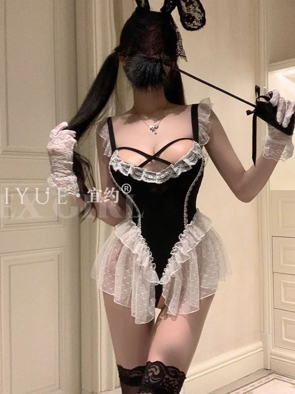 2024 pakaian bodysuit tipis sambung renda punggung terbuka leher persegi gaya Perancis seksi baru pakaian bodysuit wanita lingkar pinggang terbuka LXSH