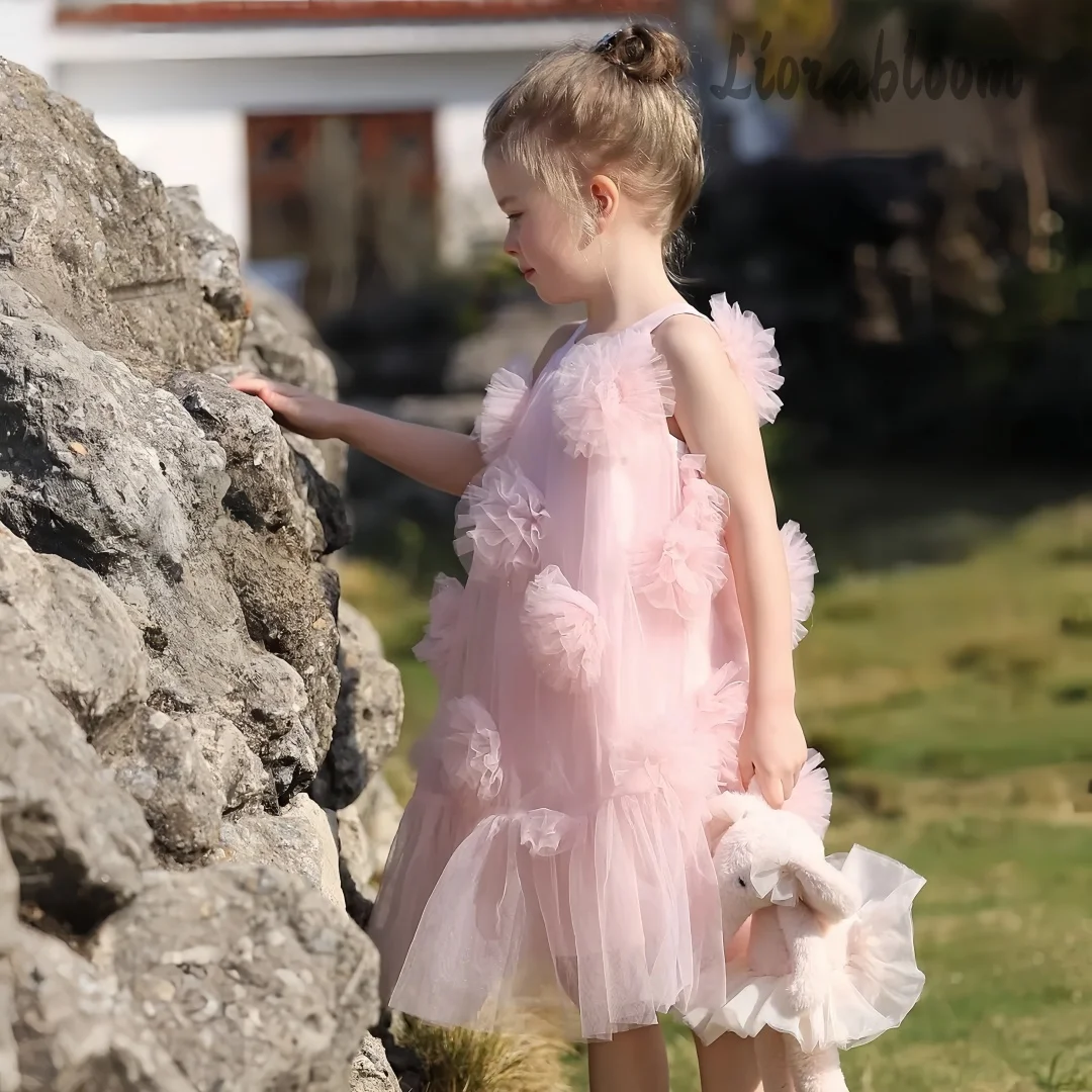 Abito da damigella d'onore su misura per bambina, vestito da principessa in tulle, abito da festa nuziale da donna, vestito da sposa