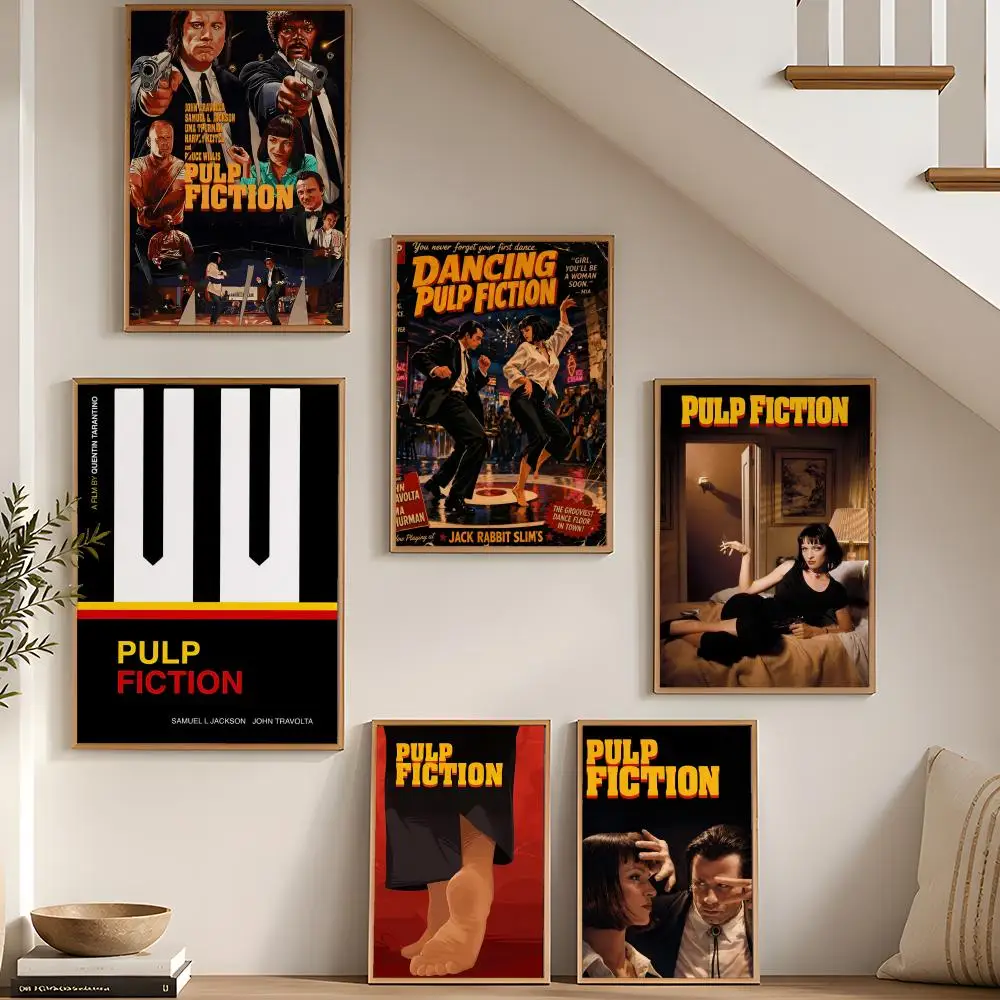 P-Pulp Fiction Movie Poster Stickers HD Painting Self-Adhesive Art for Bedroom Living Room Home Decor Modern Wall Decals Gift