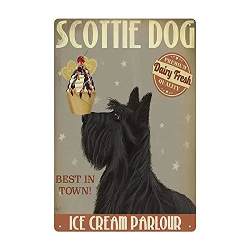 Scottie Dog Metal Sign Scottie Dog Fairy Fresh Ice Cream Tin Signs Retro Plaque Wall Decor Gift For Home Kitchen Club Bar Office